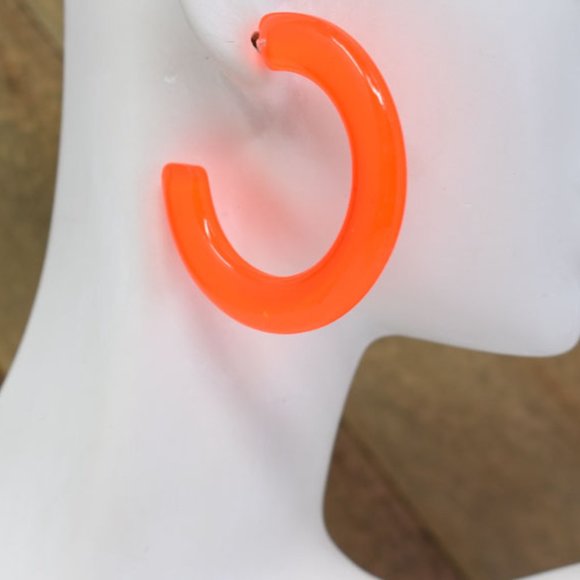 1.75" Retro Translucent Neon Orange Hoop Earrings - Picture 10 of 12